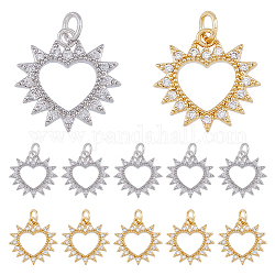 DICOSMETIC 12Pcs 2 Colors Brass Micro Pave Clear Cubic Zirconia Pendants, with Jump Ring, Heart Charm, Mixed Color, 17x17x3mm, Hole: 3.5mm, 6pcs/color