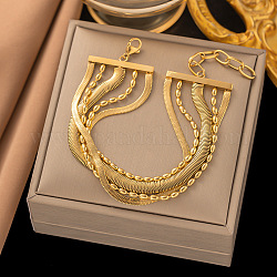 304 pulsera multihilos de cadenas de acero inoxidable para mujer., dorado, oval, 6-7/8 pulgada (17.5 cm)