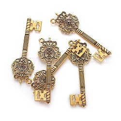 Tibetano in lega di zinco di stile chiave grandi ciondoli,  piombo libero,  cadmio e nichel libero, oro antico, 70x22.5x2mm, Foro: 3 mm