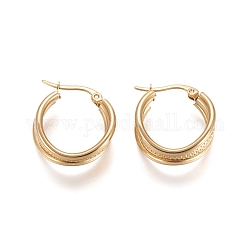 304 Stainless Steel Triple Hoop Earrings, Hypoallergenic Earrings, Multi-Layer Earrings, Textured, Ring, Golden, 20x9mm, Pin: 1x0.6mm