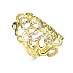 Creux alliage d'étain strass tchèque anneaux bande large de doigts pour les femmes, or, taille 8, 18.1mm