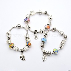 Mixed Style Alloy European Style Beads Bracelets, Resin Beads, with Rack Plating Brass Chain and Findings, Mixed Color, 190x3mm
