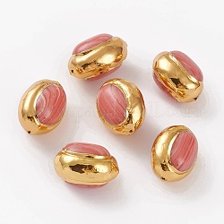 Perles de rhodochrosite synthétiques, avec bord en laiton doré, ovale, teinte, 24~27x17.1~18.5x15~17.2mm, Trou: 1~1.2mm