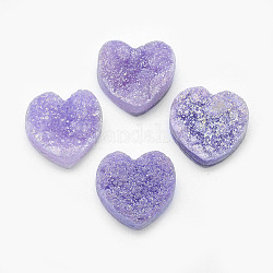 Natural Druzy Quartz Crystal Cabochons, Dyed, Heart, Lilac, 14x14x5~7mm