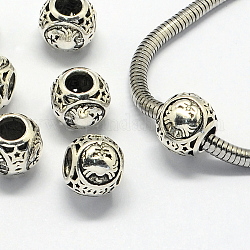 Perline in lega europeo, perline rondelle  con foro grande, con costellazione / segno zodiacale, argento antico, cancro, 10.5x9mm, Foro: 4.5 mm