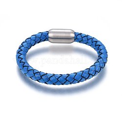 Leather Cord Bracelets, with 304 Stainless Steel Magnetic Clasp, Stainless Steel Color, 7-7/8 inch(20cm), 8mm