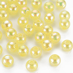 Perline acrilico jelly imitato, ab colore placcato, tondo, giallo, 8mm, Foro: 1.8 mm, circa 1745pcs/500g