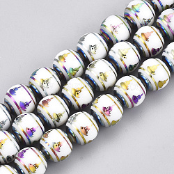 Abalorios de vidrio electroplate, redondo con patrón de Buda, colorido, 10mm, agujero: 1 mm, aproximamente 30 pcs / cadena, 11.41 pulgada
