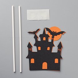 Diyハロウィンのテーマ紙ケーキ挿入カードの装飾  プラスチックロッド付き  ケーキデコレーション用  城とコウモリ  ミックスカラー  102x90x0.5mm
