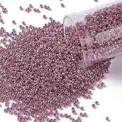 Toho perles de rocaille rondes, Perles de rocaille japonais, (pf553) permafinish rose lilas métallisé, 8/0, 3mm, Trou: 1mm, à propos 222pcs / bouteille, 10 g / bouteille