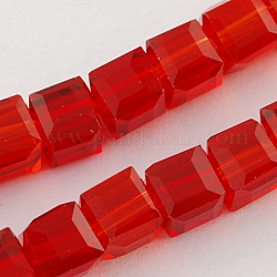 Glasperlen Stränge, facettiert, Würfel, rot, 3~4x3~4x3~4 mm, Bohrung: 0.5 mm, ca. 100 Stk. / Strang, 13.5 Zoll