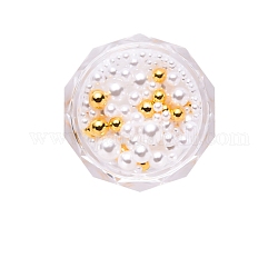 ABS-Kunststoff-Nachahmung Perlen, kein Loch, Nail Art Dekorationen Zubehör, Runde, weiß, 1.5~5 mm, 80 Stück / Karton