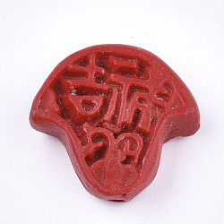 Perles de cinabre, sculpté en laque, champignons, rouge, 16x16.5x5.5mm, Trou: 1.5mm