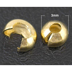 Messing Crimpperlen Abdeckungen, Goldene Farbe, Größe: ca. 3mm Durchmesser, Bohrung: 1.2~1.5 mm