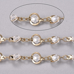 Chaînes de perles de verre faites à la main de 3.28 pied, avec maillons en laiton plaqué longue durée, soudé, clair, or clair, 10x6~6.5x4mm
