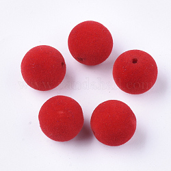 Abalorios de acrílico flocky, redondo, rojo, 16x15.5~16mm, agujero: 2 mm