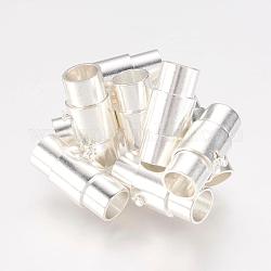 Латунная фиксирующая трубка магнитные застежки, колонка, серебряные, 15x7 мм, отверстие : 4.8 мм