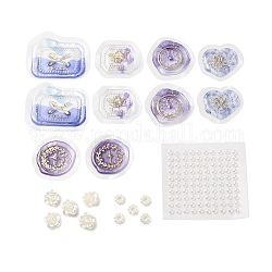 Set di utensili DIY di Scrapbooking, compresi adesivi con sigillo in ceralacca in resina, adesivi con perle di plastica e perline di plastica con anelli di fiori, cardo, 32~38x33.5~45x1.5~2mm