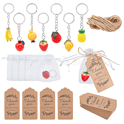 Pandahall elite 28pcs 7 style fruits pendentifs en résine porte-clés, avec 30pcs étiquettes-cadeaux en papier, 30pcs sacs-cadeaux en organza, couleur mixte, 8.5 cm, 88 pcs /sachet 