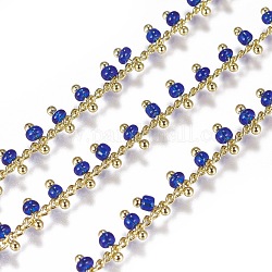 3.28 Fuß handgemachte Perlenketten, gelötet, mit echten 18 Karat vergoldeten Messingfunden, Blau, 1.8~2.5 mm