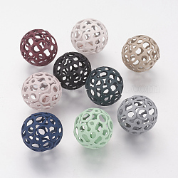 Perles de fer peintes par pulvérisation, boule en filigrane, rond et creux, couleur mixte, 16mm, Trou: 1mm