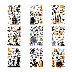Decoraciones autoadhesivas de la ventana de la lona del aceite de la fibra química del tema de Halloween, accesorios de decoración, Rectángulo, patrón temático de halloween, 35x24 cm, 9 PC / sistema