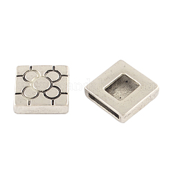 Tibetan Style Alloy Slide Charms, Lead Free & Cadmium Free, Square, Antique Silver, 18x17.5x5mm, Hole: 13x2mm, about 200pcs/1000g