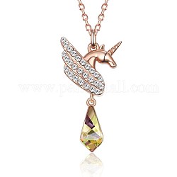 925 подвесные стерлингового серебра ожерелья, с австрийской кристалла, кабельные цепи, единорог, розовое золото , 16.1 дюйм (41 см)