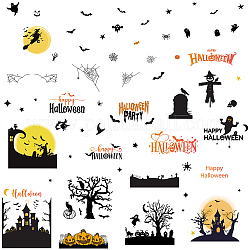 CRASPIRE 8 Sheets 8 Styles Halloween Window Stickers Large Haunted House Pumpkin Spider Web Window Clings Wall Decor Decals Stickers for Bedroom Living Room Store Showcase Decorations Party Supplies