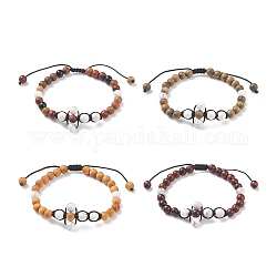 Set di braccialetti con perline intrecciate incrociate in legno di sandalo naturale e 4 pezzi, braccialetti regolabili per yoga con pietre preziose per donna, colore misto, diametro interno: 4 pollice (2-1/4~3 cm), 5.6~7.7pc / style