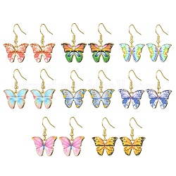 Alloy Enamel Dangle Earrings for Women, Butterfly, Mixed Color, 31x22mm