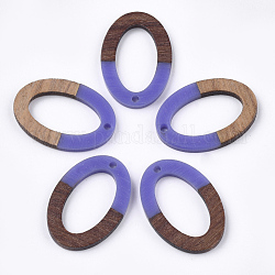 Colgantes de resina y madera de nogal, oval, color de malva, 28.5x19.5x3~4mm, agujero: 1.8 mm