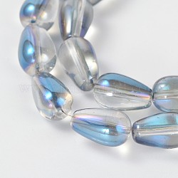 Fili di perline a goccia in vetro trasparente galvanizzato, pieno arcobaleno placcato, blu ardesia, 8x13mm, Foro: 1 mm, circa 62pcs/filo, 31.5 pollice