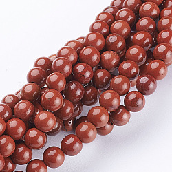 Natürliche rote Jaspis runde Perlen Stränge, Schamottestein, 6 mm, Bohrung: 0.8 mm, ca. 65 Stk. / Strang, 15 Zoll