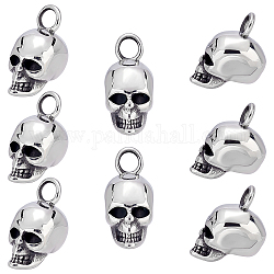 UNICRAFTALE 8pcs Antique Silver Skull Pendants 20mm Stainless Steel Skull Head Pendants Charms Retro Skull Style Large Hole Dangle Necklace Charms for Jewelry Making