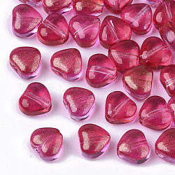Perle di vetro verniciate a spruzzo trasparente, con polvere di scintillio, cuore, camelia, 6x6x4mm, Foro: 0.9 mm