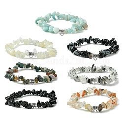 Natural Mixed Gemstone Beads Stretch Bracelets, with Alloy Findings, Chip, 1-3/4 inch(4.5cm)