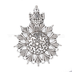 Supports de strass de connecteur en alliage de style tibétain, connecteurs chandeliers , fleur, argent antique, convient pour strass de 2 mm, 73.5x57x3~10mm, trou: 2 mm et 5.5~6 mm