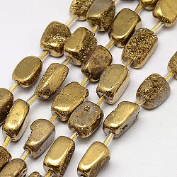 Electroplate druzy natural de los abalorios de cristal de cuarzo en forma de paralelepípedo hebras, teñido, oro chapado, 10~16x4~12x4~8mm, agujero: 1 mm, aproximamente 20 pcs / cadena, 15.74 pulgada
