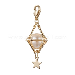 Decoraciones colgantes de perlas de concha de latón, diamante con estrella, dorado, 47.5mm
