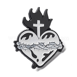 Religion Enamel Pins, Black Alloy Brooch for Backpack Clothes, Cross & Crown of Thowns, Sacred Heart, 31x25x1.5mm