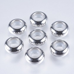 201 Edelstahlkugeln, Kunststoff, Schieberegler Perlen, Stopper Perlen, Rondell, Edelstahl Farbe, 9x4.5 mm, Bohrung: 3 mm