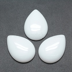 Undurchsichtige Glascabochons, Tropfen, weiß, 33.5x24x6.5~7 mm