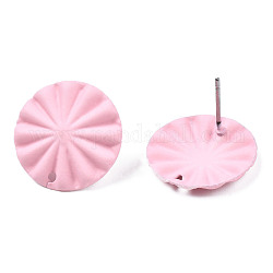Accessoires de puces d'oreilles en fer peints au spray, avec le trou, plat rond, rose, 17mm, Trou: 1.2mm, pin: 0.7 mm