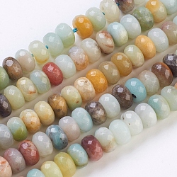 Natural Flower Amazonite Beads Strands, Faceted, Rondelle, 8x5mm, Hole: 1mm, about 77~80pcs/strand, 14.7 inch~15.3 inch(37.5~39cm)