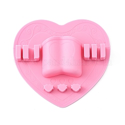 Organisateur de pinceau de maquillage en silicone, porte-brosse pour le séchage à l'air, cœur, rose, 12.2x12.9x2.6 cm, Trou: 25x51mm