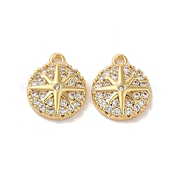 Brass Micro Pave Clear Cubic Zirconia Charms, Star, Real 18K Gold Plated, 12x10x2.5mm, Hole: 1.2mm