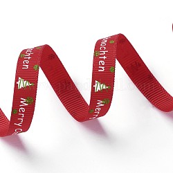 Полиэстер Grosgrain ленты, Новогодняя тема, для изготовления ювелирных изделий, красные, 3/8 дюйм (10 мм), 100yards / рулон (91.44 м / рулон)