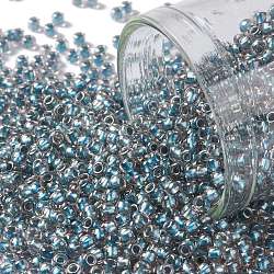 Toho runde Saatperlen, japanische Saatperlen, (288) Innenfarbe Kristall / Metallic-Blau ausgekleidet, 11/0, 2.2 mm, Bohrung: 0.8 mm, über 1110pcs / Flasche, 10 g / Flasche