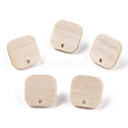 Boucles d'oreilles en bois de frêne, avec épingle en 304 acier inoxydable, carrée, 16.5x16.5mm, Trou: 1.8mm, pin: 0.7 mm